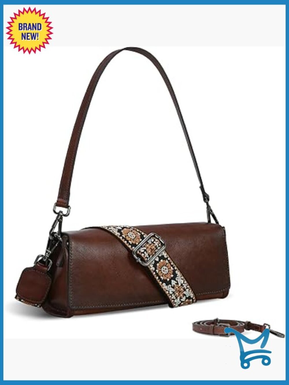 Genuine Leather Crossbody Bag with 3 Straps, Vintage Flap Purse